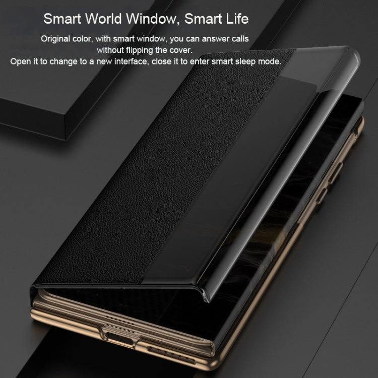 For Huawei Mate XT Ultimate Smart Side View Window Plain Leather Phone Case(Black) - Huawei Cases by PMC TechLife | Online Shopping South Africa | PMC TechLife | Buy Now Pay Later Mobicred