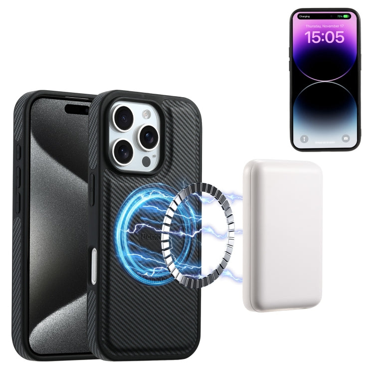 For iPhone 16 Pro Max Denior Carbon Fiber Texture Leather Card Bag MagSafe Phone Case(Black) - iPhone 16 Pro Max Cases by Denior | Online Shopping South Africa | PMC Jewellery | Buy Now Pay Later Mobicred