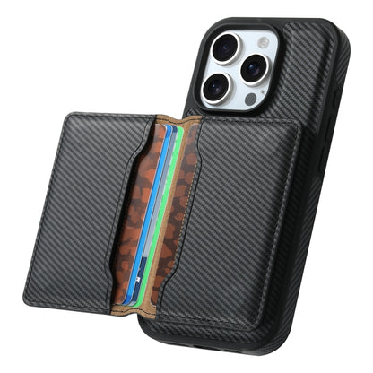 For iPhone 16 Pro Denior Carbon Fiber Texture Leather Card Bag MagSafe Phone Case(Black) - iPhone 16 Pro Cases by Denior | Online Shopping South Africa | PMC Jewellery | Buy Now Pay Later Mobicred