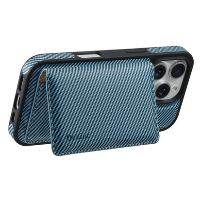 For iPhone 16 Plus Denior Carbon Fiber Texture Leather Card Bag MagSafe Phone Case(Blue) - iPhone 16 Plus Cases by Denior | Online Shopping South Africa | PMC Jewellery | Buy Now Pay Later Mobicred