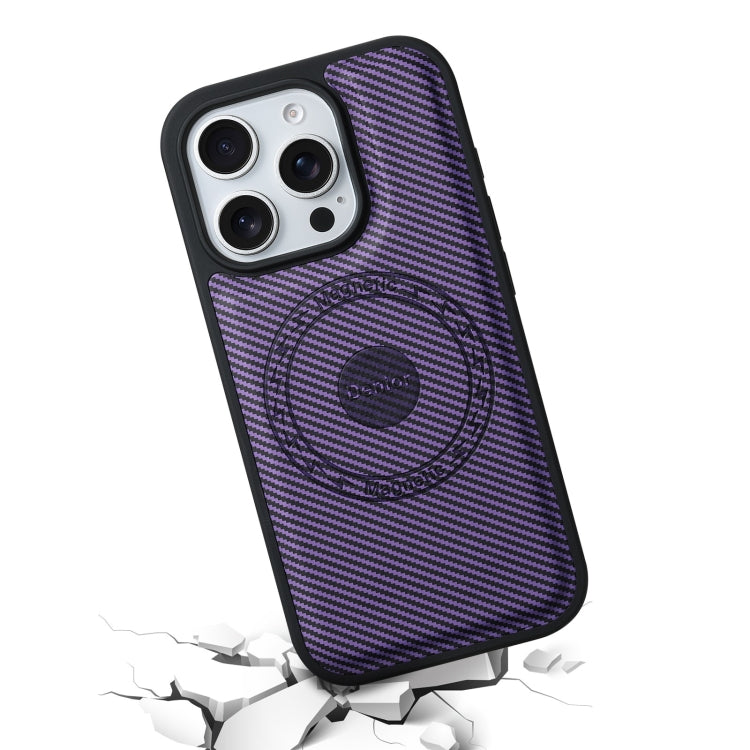 For iPhone 16 Pro Denior Carbon Fiber Texture Leather MagSafe Phone Case(Purple) - iPhone 16 Pro Cases by Denior | Online Shopping South Africa | PMC Jewellery | Buy Now Pay Later Mobicred