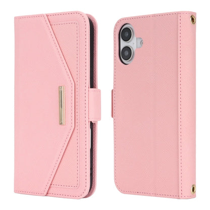 For iPhone 16 Cross Texture Crossbody Lanyard Leather Phone Case(Pink) - iPhone 16 Cases by PMC Jewellery | Online Shopping South Africa | PMC Jewellery | Buy Now Pay Later Mobicred