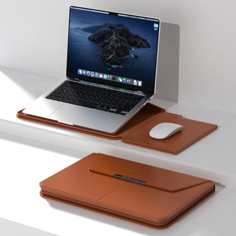 Multifunctional Laptop PU Magnetic Stand Split Liner Bag with Mouse Pad Function, Size:13-14 inch(Brown) - 13.3 inch by PMC Jewellery | Online Shopping South Africa | PMC Jewellery | Buy Now Pay Later Mobicred