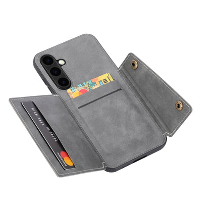 For Samsung Galaxy S25 5G Double Buckle Card Slots Magnetic Phone Case(Grey) - Galaxy S25 5G Cases by PMC Jewellery | Online Shopping South Africa | PMC Jewellery | Buy Now Pay Later Mobicred