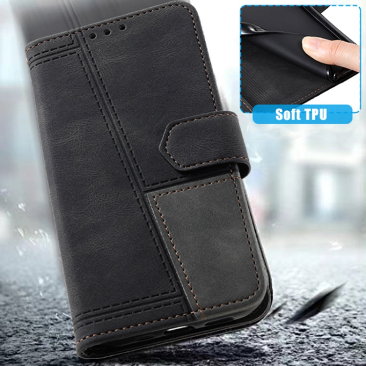 For Samsung Galaxy S25+ 5G TTUDRCH Embossed Line Splicing Leather Phone Case(Black) - Galaxy S25+ 5G Cases by PMC Jewellery | Online Shopping South Africa | PMC Jewellery | Buy Now Pay Later Mobicred