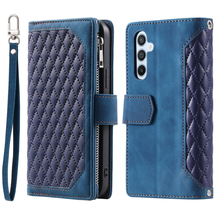 For Samsung Galaxy S25+ 5G Grid Texture Zipper Leather Phone Case with Lanyard(Blue) - Galaxy S25+ 5G Cases by PMC Jewellery | Online Shopping South Africa | PMC Jewellery | Buy Now Pay Later Mobicred