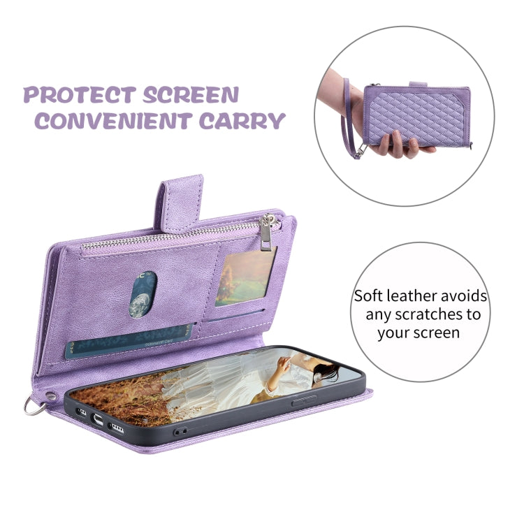 For Samsung Galaxy S25+ 5G Grid Texture Zipper Leather Phone Case with Lanyard(Purple) - Galaxy S25+ 5G Cases by PMC Jewellery | Online Shopping South Africa | PMC Jewellery | Buy Now Pay Later Mobicred