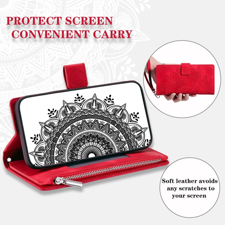 For Samsung Galaxy S25 5G Multi-Card Totem Zipper Leather Phone Case(Red) - Galaxy S25 5G Cases by PMC Jewellery | Online Shopping South Africa | PMC Jewellery | Buy Now Pay Later Mobicred