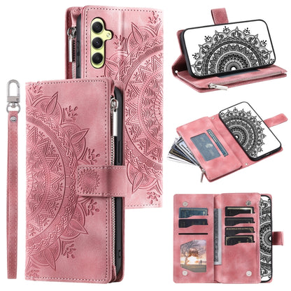 For Samsung Galaxy S25 5G Multi-Card Totem Zipper Leather Phone Case(Pink) - Galaxy S25 5G Cases by PMC Jewellery | Online Shopping South Africa | PMC Jewellery | Buy Now Pay Later Mobicred