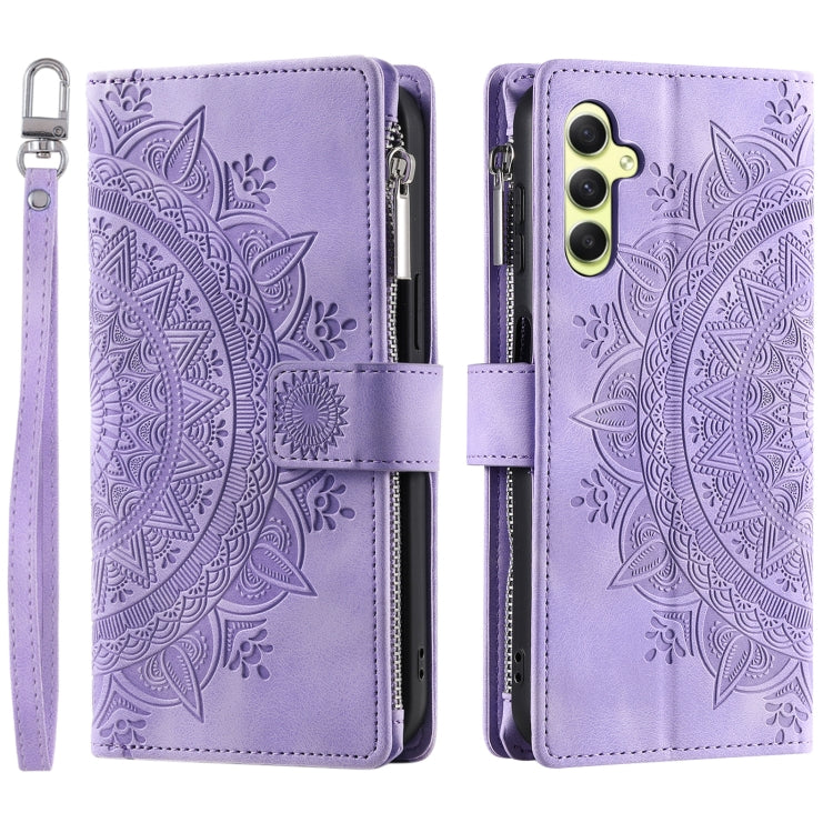 For Samsung Galaxy S25+ 5G Multi-Card Totem Zipper Leather Phone Case(Purple) - Galaxy S25+ 5G Cases by PMC Jewellery | Online Shopping South Africa | PMC Jewellery | Buy Now Pay Later Mobicred