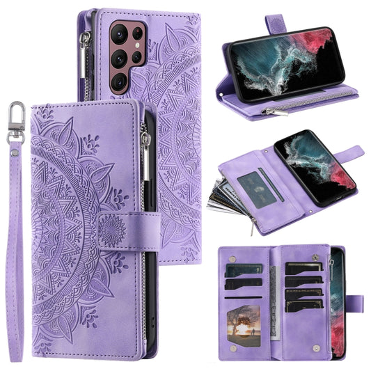 For Samsung Galaxy S25 Ultra 5G Multi-Card Totem Zipper Leather Phone Case(Purple) - Galaxy S25 Ultra 5G Cases by PMC Jewellery | Online Shopping South Africa | PMC Jewellery | Buy Now Pay Later Mobicred