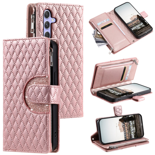 For Samsung Galaxy S25 5G Glitter Lattice Zipper Wallet Leather Phone Case(Rose Gold) - Galaxy S25 5G Cases by PMC Jewellery | Online Shopping South Africa | PMC Jewellery | Buy Now Pay Later Mobicred