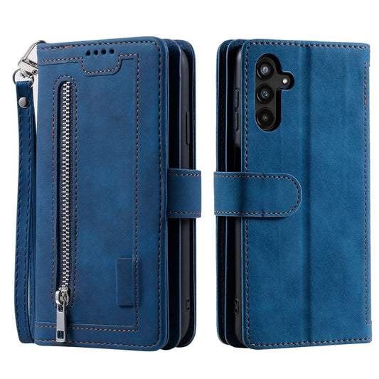 For Samsung Galaxy S25 5G Nine Card Zipper Bag Leather Phone Case with Lanyard(Blue) - Galaxy S25 5G Cases by PMC Jewellery | Online Shopping South Africa | PMC Jewellery | Buy Now Pay Later Mobicred