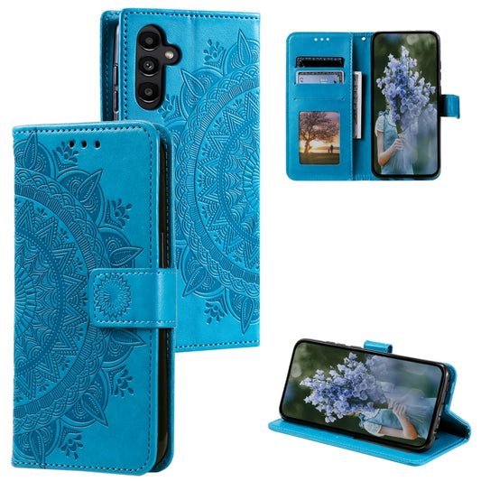 For Samsung Galaxy S25 5G Totem Flower Embossed Leather Phone Case(Blue) - Galaxy S25 5G Cases by PMC Jewellery | Online Shopping South Africa | PMC Jewellery | Buy Now Pay Later Mobicred