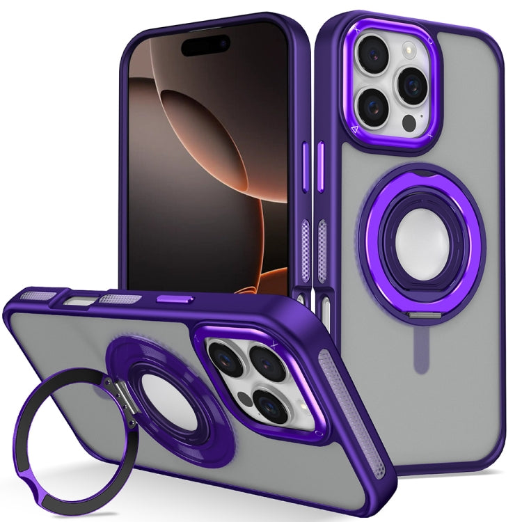 For iPhone 16 Pro Max Skin Feel Matte 360 Degree Rotating Silicone Ring Holder Phone Case(Purple) - iPhone 16 Pro Max Cases by PMC Jewellery | Online Shopping South Africa | PMC Jewellery | Buy Now Pay Later Mobicred