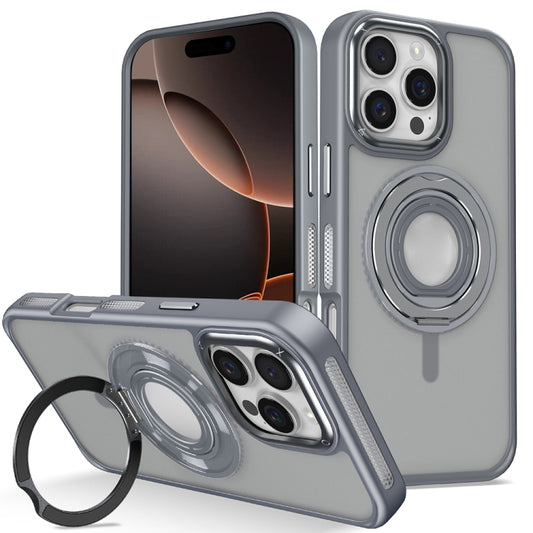 For iPhone 16 Pro Max Skin Feel Matte 360 Degree Rotating Silicone Ring Holder Phone Case(Grey) - iPhone 16 Pro Max Cases by PMC Jewellery | Online Shopping South Africa | PMC Jewellery | Buy Now Pay Later Mobicred