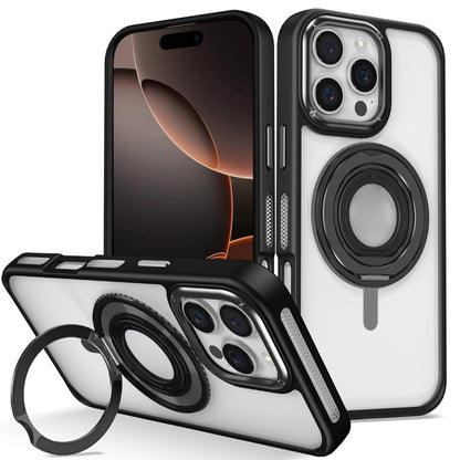 For iPhone 16 Pro Max Skin Feel Transparent 360 Degree Rotating Silicone Ring Holder Phone Case(Black) - iPhone 16 Pro Max Cases by PMC Jewellery | Online Shopping South Africa | PMC Jewellery | Buy Now Pay Later Mobicred