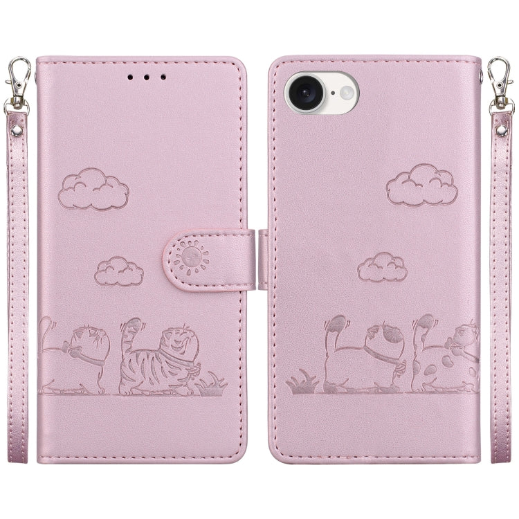 For iPhone 16e Cute Cats RFID Leather Phone Case(Rose Gold) - iPhone 16e Cases by PMC TechLife | Online Shopping South Africa | PMC TechLife | Buy Now Pay Later Mobicred