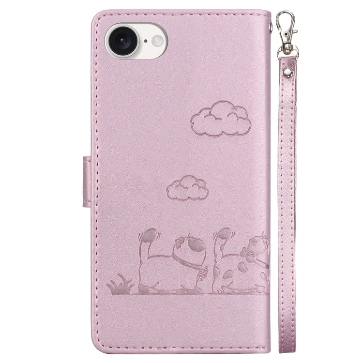For iPhone 16e Cute Cats RFID Leather Phone Case(Rose Gold) - iPhone 16e Cases by PMC TechLife | Online Shopping South Africa | PMC TechLife | Buy Now Pay Later Mobicred