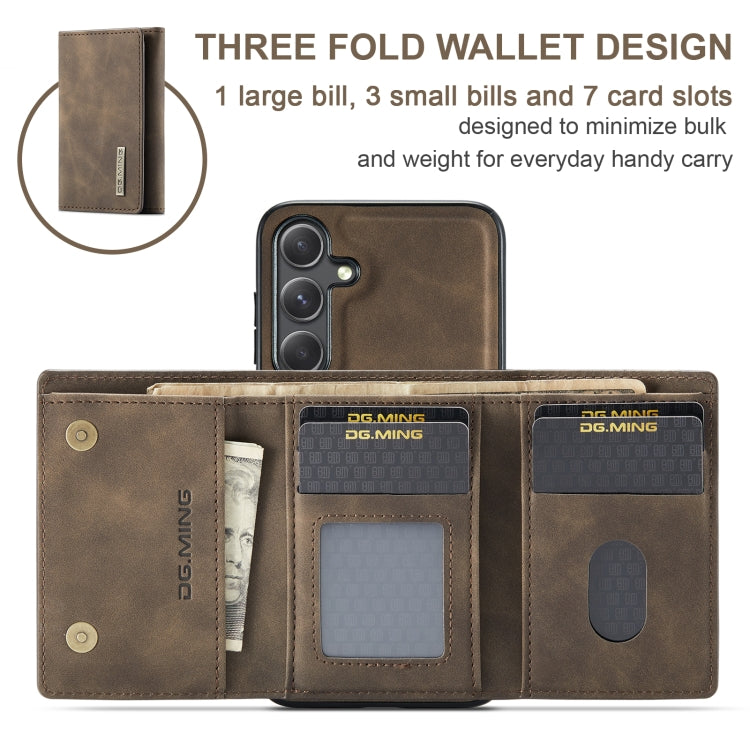 For Samsung Galaxy S24 FE 5G DG.MING M1 Series 3-Fold Multi Card Wallet + Magnetic Phone Case(Coffee) - Galaxy S24 FE 5G Cases by DG.MING | Online Shopping South Africa | PMC Jewellery | Buy Now Pay Later Mobicred