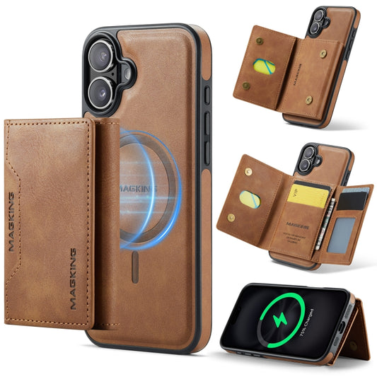 For iPhone 16 DG.MING MAGKING-K2 Series MagSafe RFID Card Bag Detachable Phone Case(Brown) - iPhone 16 Cases by DG.MING | Online Shopping South Africa | PMC Jewellery | Buy Now Pay Later Mobicred