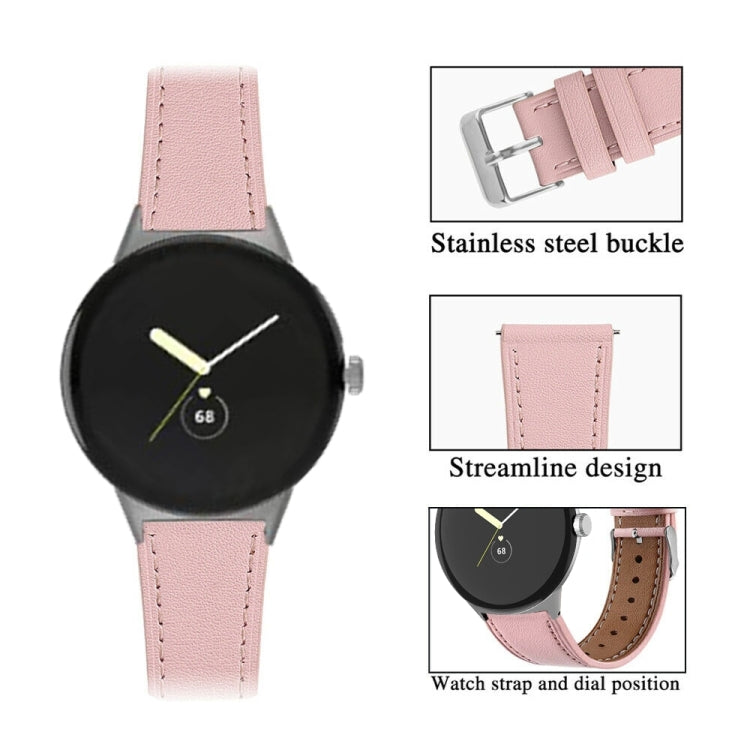 For Google Pixel Watch 3 45mm Round Tail Genuine Leather Watch Band(Pink) - Watch Bands by PMc TechLife | Online Shopping South Africa | PMc TechLife | Buy Now Pay Later Mobicred