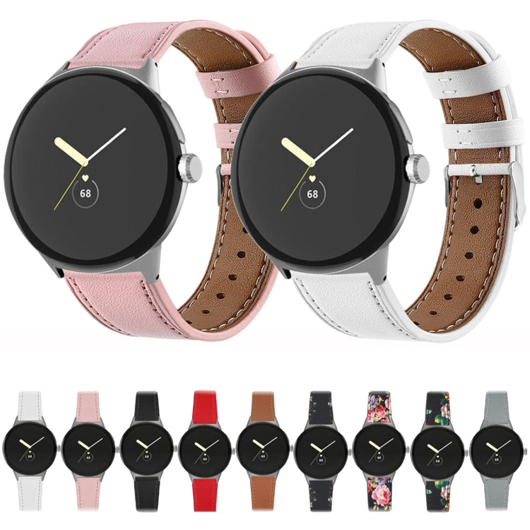 For Google Pixel Watch 3 45mm Round Tail Genuine Leather Watch Band(Pink) - Watch Bands by PMc TechLife | Online Shopping South Africa | PMc TechLife | Buy Now Pay Later Mobicred