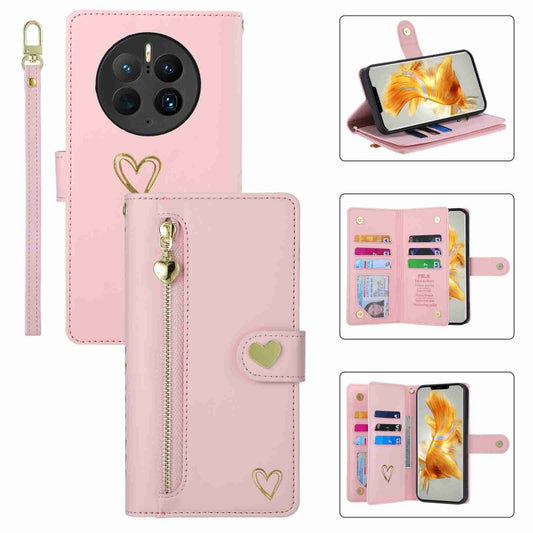 For Huawei Mate 50 Pro POLA Love Multi-Card Slots Zipper Wallet Leather Phone Case(Pink) - Huawei Cases by POLA | Online Shopping South Africa | PMC Jewellery | Buy Now Pay Later Mobicred