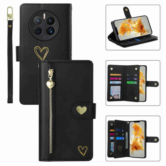 For Huawei Mate 50 Pro POLA Love Multi-Card Slots Zipper Wallet Leather Phone Case(Black) - Huawei Cases by POLA | Online Shopping South Africa | PMC Jewellery | Buy Now Pay Later Mobicred