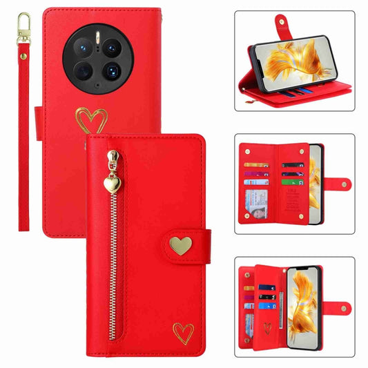 For Huawei Mate 50 Pro POLA Love Multi-Card Slots Zipper Wallet Leather Phone Case(Red) - Huawei Cases by POLA | Online Shopping South Africa | PMC Jewellery | Buy Now Pay Later Mobicred