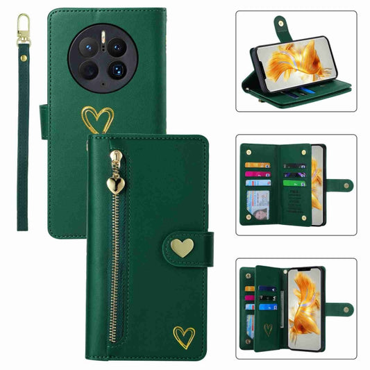 For Huawei Mate 50 Pro POLA Love Multi-Card Slots Zipper Wallet Leather Phone Case(Dark Green) - Huawei Cases by POLA | Online Shopping South Africa | PMC Jewellery | Buy Now Pay Later Mobicred