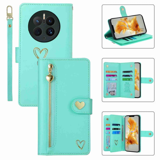 For Huawei Mate 50 Pro POLA Love Multi-Card Slots Zipper Wallet Leather Phone Case(Light Green) - Huawei Cases by POLA | Online Shopping South Africa | PMC Jewellery | Buy Now Pay Later Mobicred