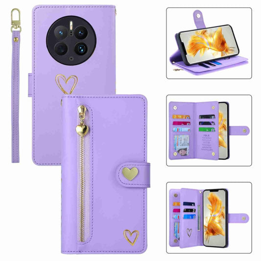 For Huawei Mate 50 Pro POLA Love Multi-Card Slots Zipper Wallet Leather Phone Case(Purple) - Huawei Cases by POLA | Online Shopping South Africa | PMC Jewellery | Buy Now Pay Later Mobicred