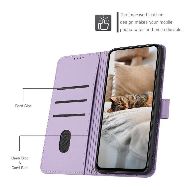 For iPhone 16e Embossed Kitten Phone Leather Case with Lanyard(Purple) - iPhone 16e Cases by PMC TechLife | Online Shopping South Africa | PMC TechLife | Buy Now Pay Later Mobicred