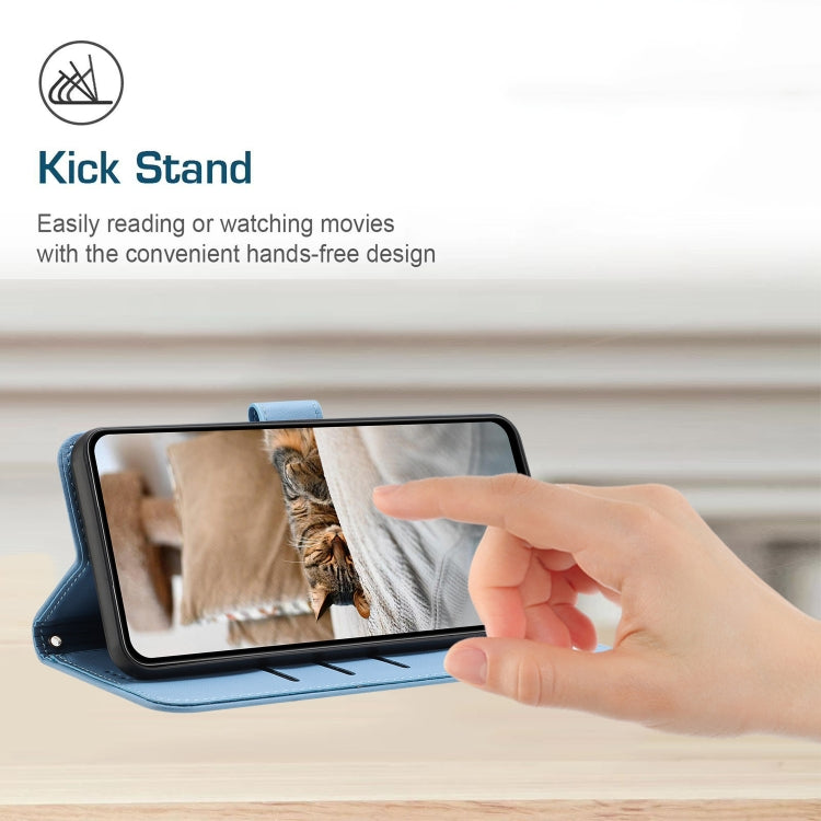 For iPhone 16e Embossed Kitten Phone Leather Case with Lanyard(Blue) - iPhone 16e Cases by PMC TechLife | Online Shopping South Africa | PMC TechLife | Buy Now Pay Later Mobicred