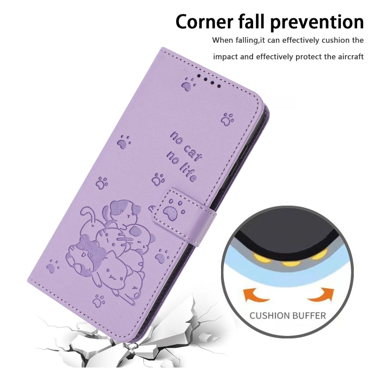 For Tecno Spark Go 2024 4G Embossed Kitten Phone Leather Case with Lanyard(Purple) - Tecno Cases by PMC Jewellery | Online Shopping South Africa | PMC Jewellery | Buy Now Pay Later Mobicred