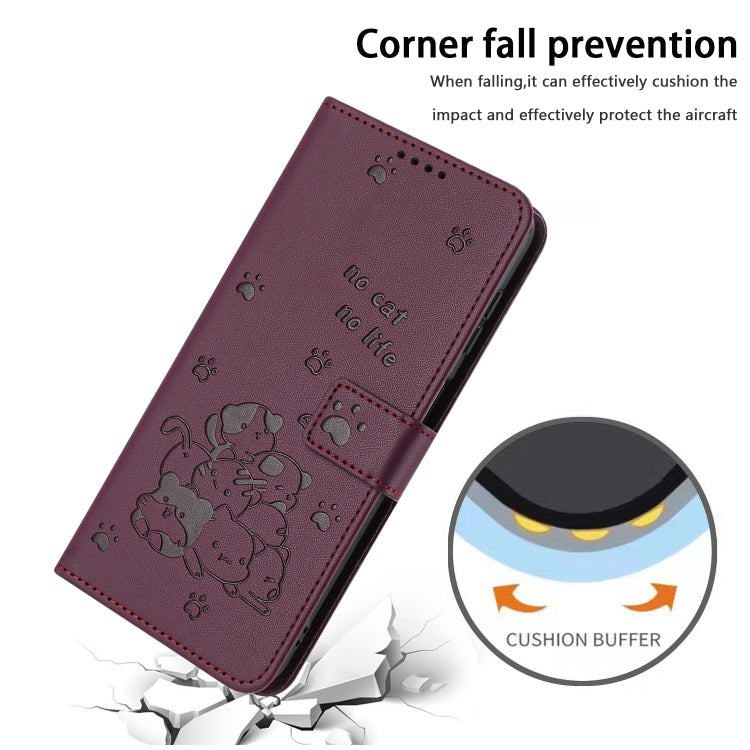 For Samsung Galaxy S25 / S24 5G Embossed Kitten Phone Leather Case with Lanyard(Wine Red) - Galaxy S24 5G Cases by PMC TechLife | Online Shopping South Africa | PMC TechLife | Buy Now Pay Later Mobicred