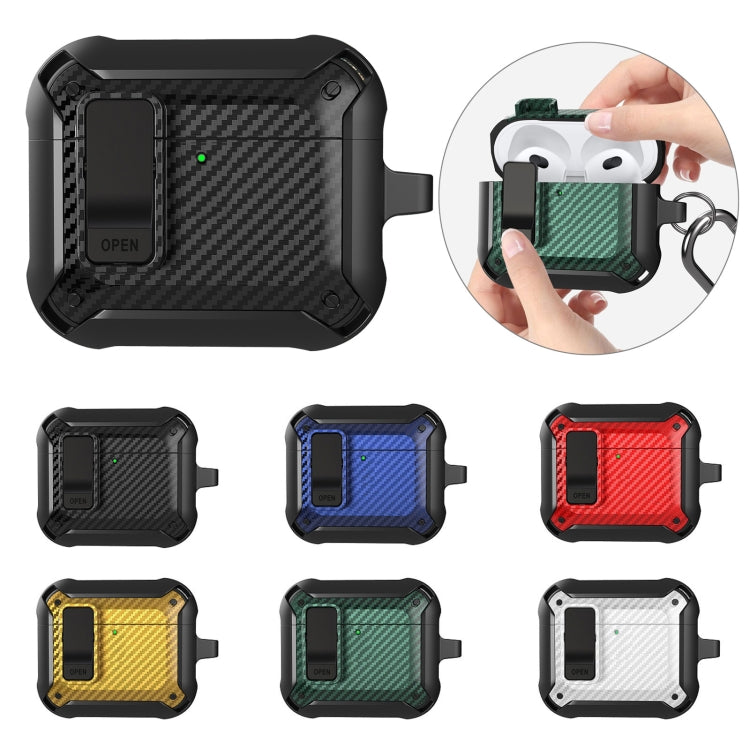 For AirPods 4 Bumblebee Carbon Fiber Shockproof Protective Case with Switch(Red) - For AirPods 4 by PMC Jewellery | Online Shopping South Africa | PMC Jewellery | Buy Now Pay Later Mobicred