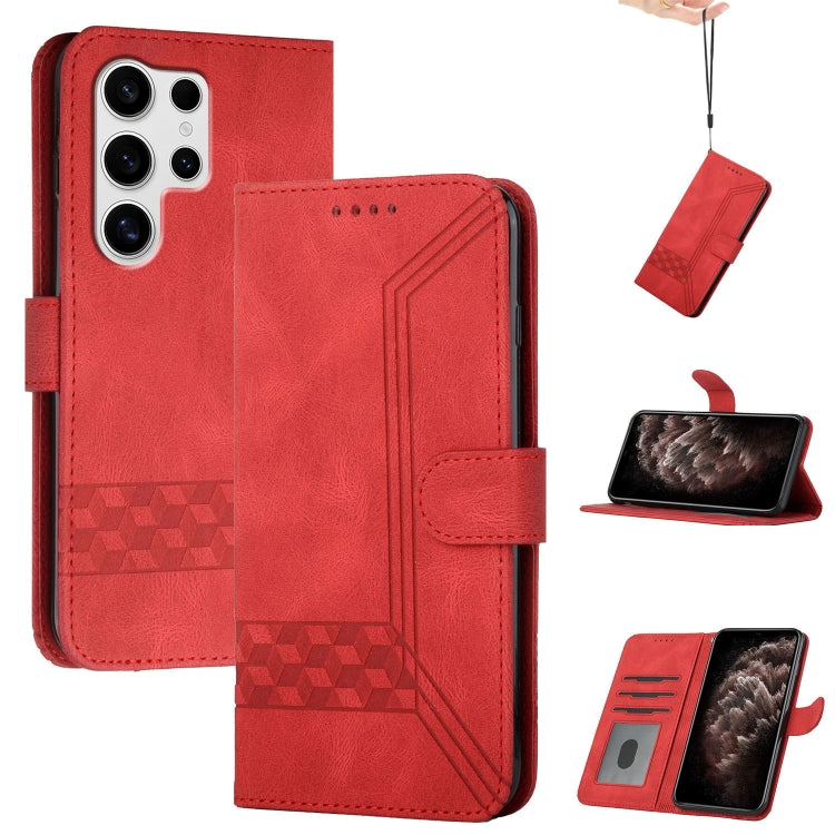 For Samsung Galaxy S25 Ultra 5G Cubic Skin Feel Flip Leather Phone Case(Red) - Galaxy S25 Ultra 5G Cases by PMC Jewellery | Online Shopping South Africa | PMC Jewellery | Buy Now Pay Later Mobicred