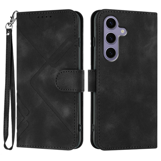 For Samsung Galaxy S25 5G Line Pattern Skin Feel Leather Phone Case(Black) - Galaxy S25 5G Cases by PMC Jewellery | Online Shopping South Africa | PMC Jewellery | Buy Now Pay Later Mobicred