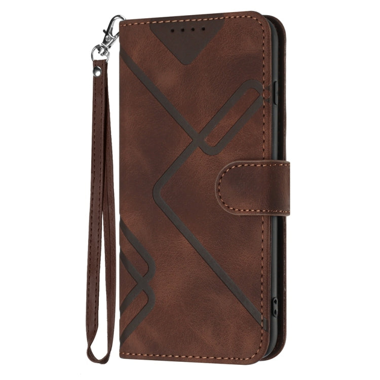 For Samsung Galaxy S25+ 5G Line Pattern Skin Feel Leather Phone Case(Coffee) - Galaxy S25+ 5G Cases by PMC Jewellery | Online Shopping South Africa | PMC Jewellery | Buy Now Pay Later Mobicred