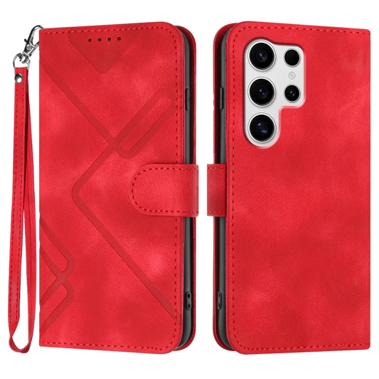 For Samsung Galaxy S25 Ultra 5G Line Pattern Skin Feel Leather Phone Case(Red) - Galaxy S25 Ultra 5G Cases by PMC Jewellery | Online Shopping South Africa | PMC Jewellery | Buy Now Pay Later Mobicred