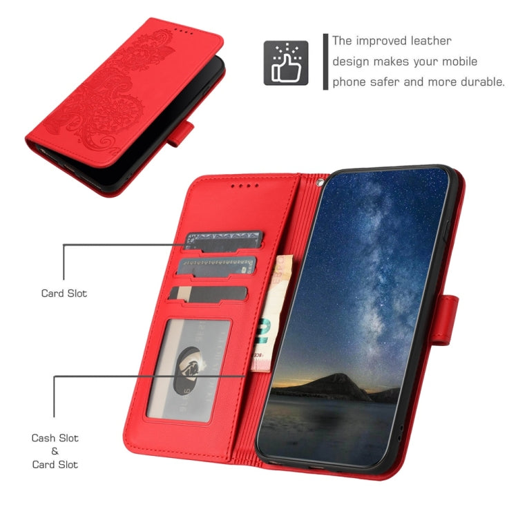 For Samsung Galaxy S25 5G Datura Flower Embossed Flip Leather Phone Case(Red) - Galaxy S25 5G Cases by PMC TechLife | Online Shopping South Africa | PMC TechLife | Buy Now Pay Later Mobicred