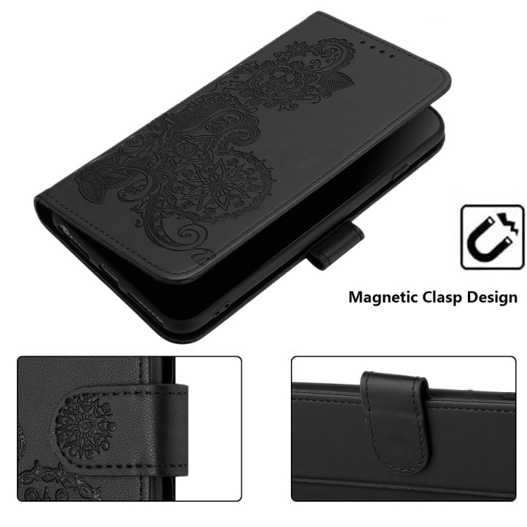 For Samsung Galaxy S25 5G Datura Flower Embossed Flip Leather Phone Case(Black) - Galaxy S25 5G Cases by PMC Jewellery | Online Shopping South Africa | PMC Jewellery | Buy Now Pay Later Mobicred