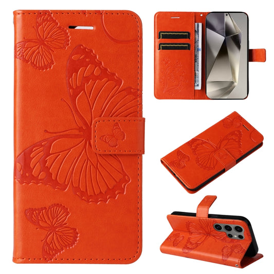 For Samsung Galaxy S25 Ultra 5G 3D Butterfly Embossed Pattern Flip Leather Phone Case(Orange) - Galaxy S25 Ultra 5G Cases by PMC Jewellery | Online Shopping South Africa | PMC Jewellery | Buy Now Pay Later Mobicred