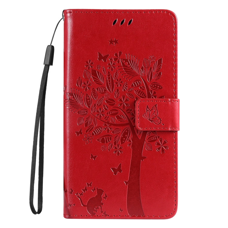 For Samsung Galaxy S25+ / S24+ 5G Tree & Cat Embossed Pattern Flip Leather Phone Case(Red) - Galaxy S25+ 5G Cases by PMC Jewellery | Online Shopping South Africa | PMC Jewellery | Buy Now Pay Later Mobicred