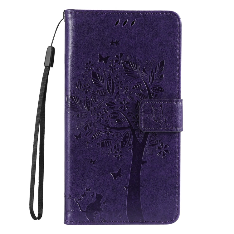 For Samsung Galaxy S25 Ultra 5G Tree & Cat Embossed Pattern Flip Leather Phone Case(Purple) - Galaxy S25 Ultra 5G Cases by PMC Jewellery | Online Shopping South Africa | PMC Jewellery | Buy Now Pay Later Mobicred