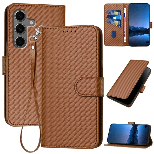 For Samsung Galaxy S25+ 5G YX0070 Carbon Fiber Buckle Leather Phone Case with Lanyard(Coffee) - Galaxy S25+ 5G Cases by PMC Jewellery | Online Shopping South Africa | PMC Jewellery | Buy Now Pay Later Mobicred