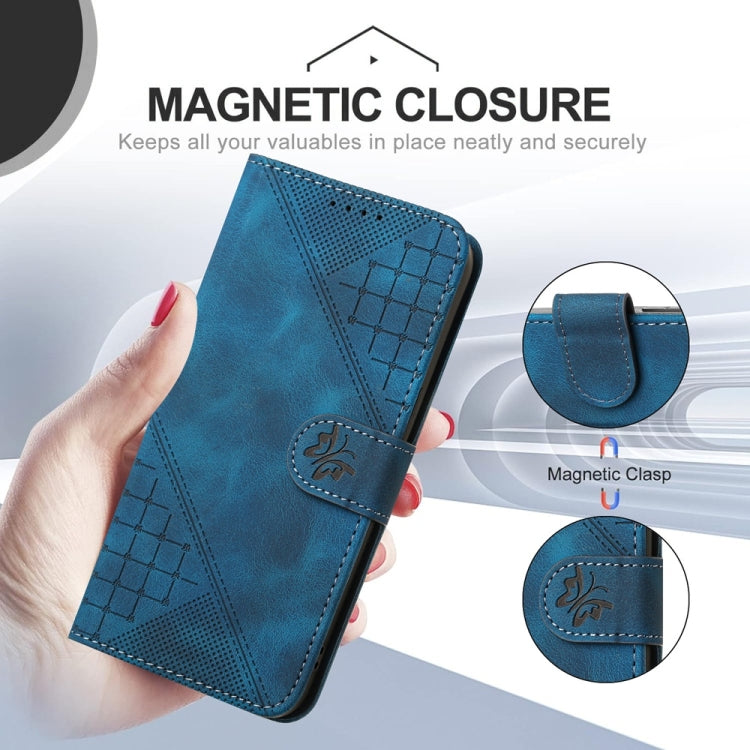 For Samsung Galaxy S25+ 5G YX0080 Grid Butterfly Embossed Pattern Flip Leather Phone Case with Lanyard(Dark Blue) - Galaxy S25+ 5G Cases by PMC Jewellery | Online Shopping South Africa | PMC Jewellery | Buy Now Pay Later Mobicred