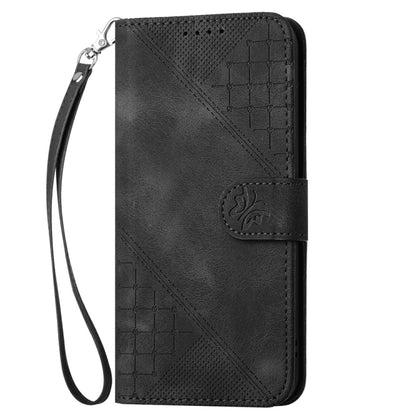 For Samsung Galaxy S25+ 5G YX0080 Grid Butterfly Embossed Pattern Flip Leather Phone Case with Lanyard(Black) - Galaxy S25+ 5G Cases by PMC Jewellery | Online Shopping South Africa | PMC Jewellery | Buy Now Pay Later Mobicred